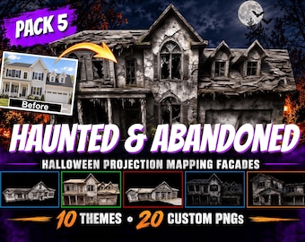 Fachadas com projeção mapeada para o Halloween - Pacote 5 - Mansões Assombradas e Casas Abandonadas