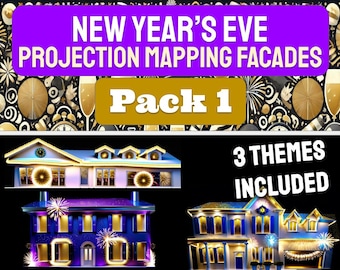 New Year's Eve Projection Mapping Facade Pack – 3 Celebration Themes (Digital PNG)