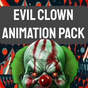 Evil Clown Animation Pack - 5 Unique Clowns, Fast & Slow Versions, Loopable - Ideal for Holiday Projection Mapping Displays