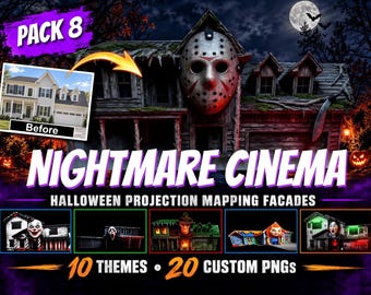 Fachadas com projeção mapeada para o Halloween - Pacote 8 - Nightmare Cinema