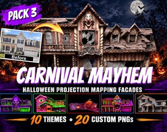 Fachadas com projeção mapeada para o Halloween - Pacote 3 - Caos de Carnaval