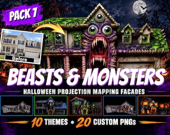 Fachadas com projeção mapeada para o Halloween - Pacote 7 - Feras, Ninhada e Fugas Monstruosas