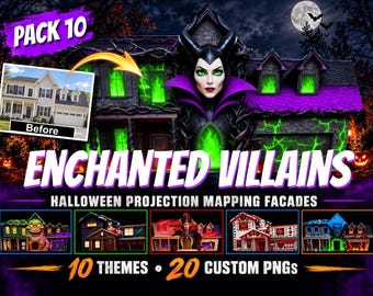Fachadas com projeção mapeada para o Halloween - Pacote 10 - Vilões Encantados
