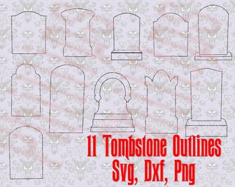 Haunted Mansion Inspired 11 Tombstone Outline Bundle SVG, DXF, PNG