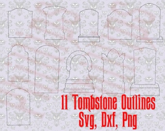 Haunted Mansion Inspired 11 Tombstone Outline Bundle SVG, DXF, PNG