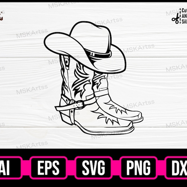Cowboy Boots Svg, Cowgirl Boots Svg, Western Boots Svg, Wild west svg, Rodeo Svg, Ranch Svg, Cowboy Hat Svg, Silhouette, Files for cricut