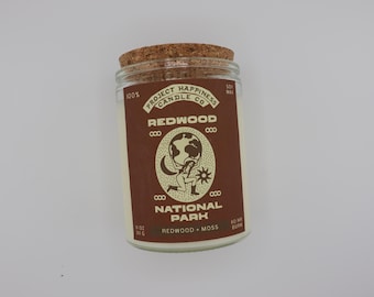 Redwood National Park Soy Candle, Redwood and Moss Scent, 11oz, Woodsy aroma, Hiking, Hiking Lover Gift, Housewarming Gift, Hiking Gift