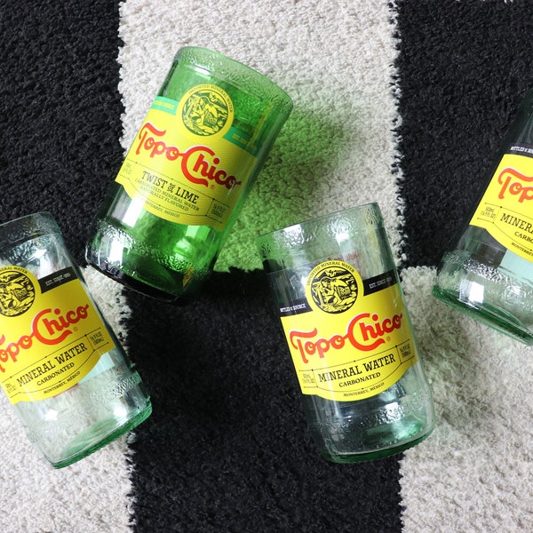 Set of 4 Large Topo Chico Drinking Glasses (4 of your choice), Gift Set, Housewarming Gift, Upcycled Glass, Vintage Glass,