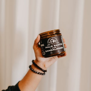 Palo Santo and Sandalwood - 8 oz Soy Candle, Woodsy/Incense Scent, Eco-friendly, Hand-Poured w/ Love