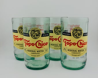 FREE Topo Chico Mini Candle included w/ 4 Large Topo Chico Drinking Glasses Mix'n match, Mother’s Day Gift, Housewarming Gift, Vintage Glass