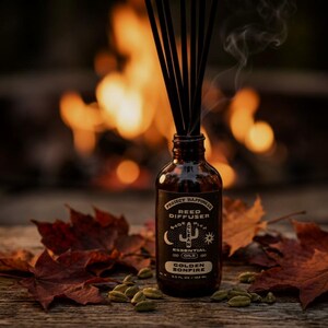 Golden Bonfire Reed Diffuser, Smoky, 3.5oz, Holiday Aroma