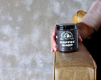 Coffee Shop Soy Wax Candle, 8oz, coffee gift, coffee lover gift, cafe decor, coffee home decor, gift for coffee lovers, hand poured candle