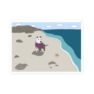 Beach Dog Sticker, Pitbull at the Sea, Bully Breed Prints, Animal Art, Cute Illustrations, Kaya la Playa