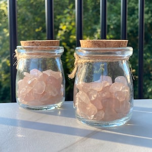 Rose Quartz Jar, Cork Lid, Cute Crystal Bottle Decor, Healing Stones