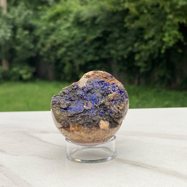 Azurite Sphere, 45mm, Malachite Inclusions, Carved Stone, Healing Crystals