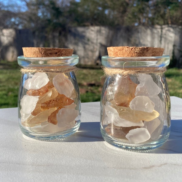 Sea Glass Jar, Cork Lid, Beach Cottage Decor, Cute Crystal Bottle, Healing Stones