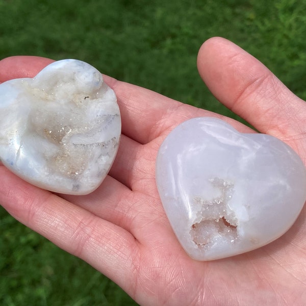 White Agate Heart, Druzy Snow Agate, Small Stone Carving, Healing Crystals, You Choose