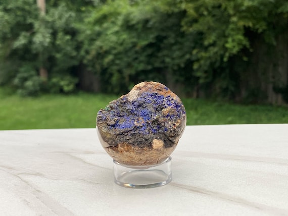 Azurite Sphere, 45mm, Malachite Inclusions, Carved Stone, Healing Crystals