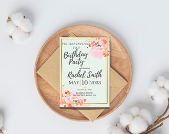 Customizable Floral Cute Birthday Party Invitation Template | Digital or Printable
