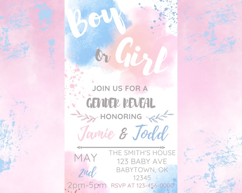 Customizable Invitation Template - Gender Reveal Party Invitation ...