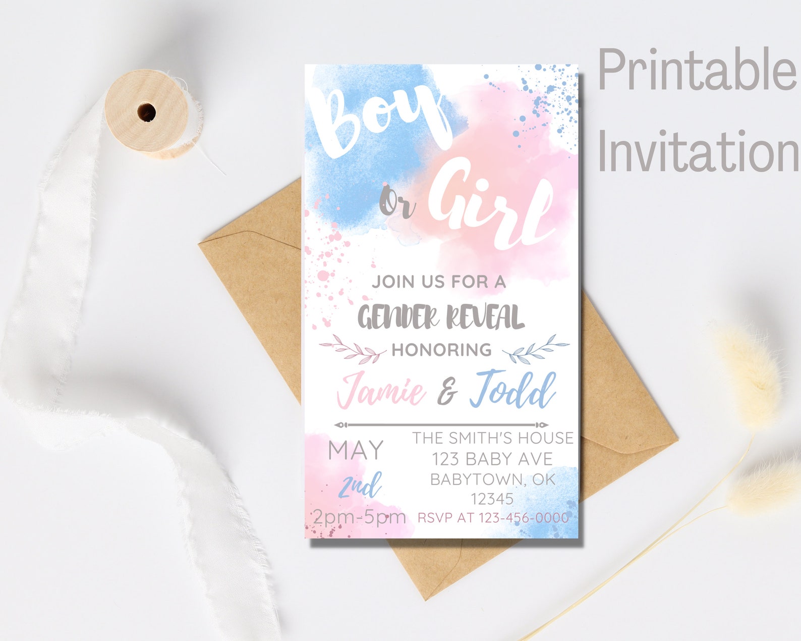 Customizable Invitation Template - Gender Reveal Party Invitation ...