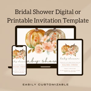 Customizable Pumpkin Baby Shower Invitation Template Digital or ...