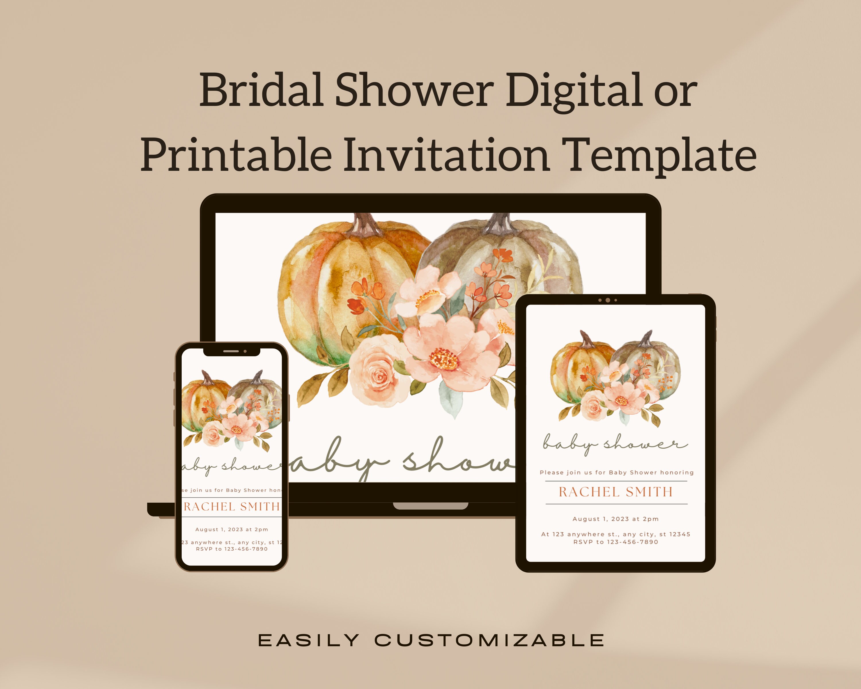 Customizable Pumpkin Baby Shower Invitation Template Digital or ...