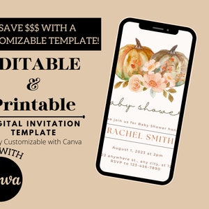 Customizable Pumpkin Baby Shower Invitation Template Digital or ...