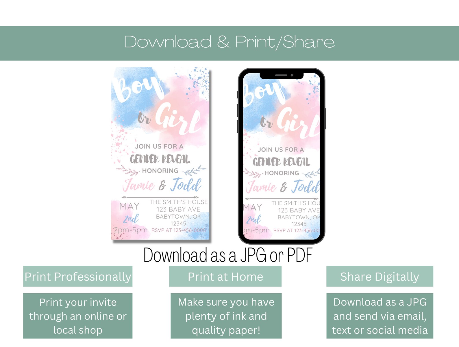 Customizable Invitation Template Gender Reveal Party Invitation