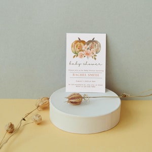 Plantilla de invitación de baby shower de calabaza personalizable (digital o imprimible)