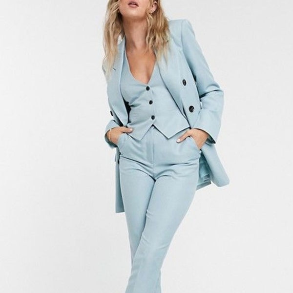 Light Sky Blue 3 Piece Suit For Women.