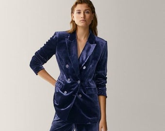 Women Velvet Double Breasted 2 Piece suit for women./women's suit set/women's suit set/womens suit/wedding suit/business suit/formal suit