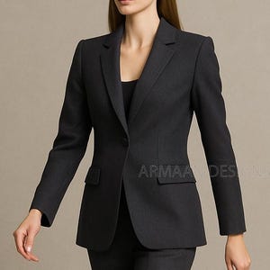 Women&#39;s Charcoal Grey Two Piece Suit, women&#39;s flare trousers, Bridal Grey Wedding Suit, Grey Office Suit, Grey Formal Suit, Grey Host Suit.