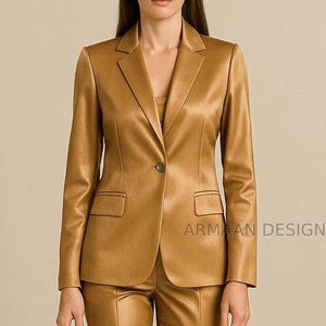 Women’s Dark Beige Satin Two Piece Suit, Dark Beige Prom Suit, Brides Wedding Suit, Luxury Satin Pantsuit, Brides Wedding Suit, Office Suit.
