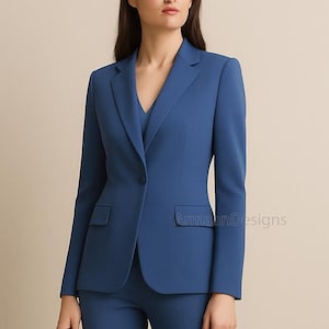 Women&#39;s klein Blue Two Piece Suit - Elegant Blue Pantsuit, Wedding Guest Suit, Formal Workwear, Custom Blue Business Suit, Boot Cut Pantsuit