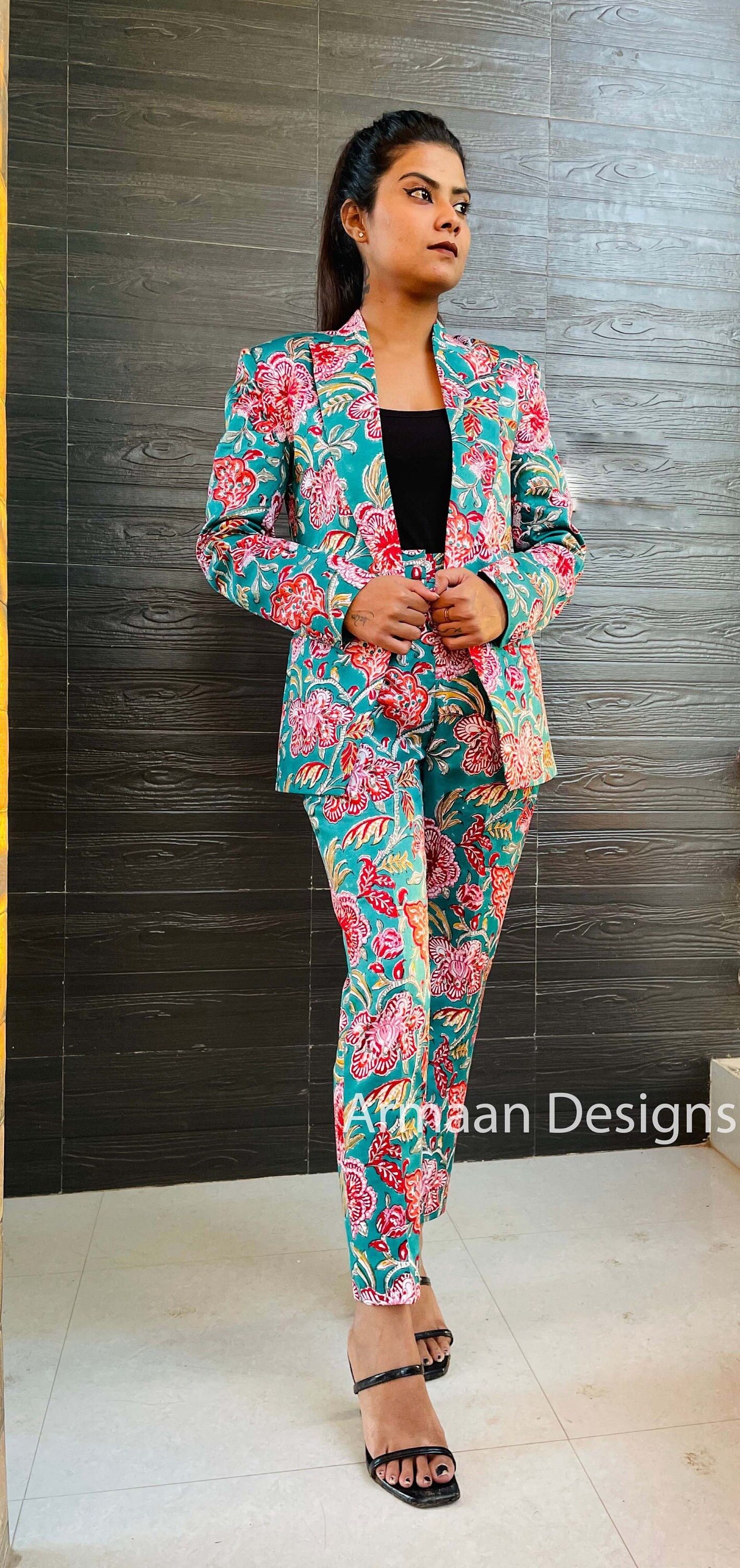 Women's Hand Block Printed Two Piece Crafted Suit.designer Custom