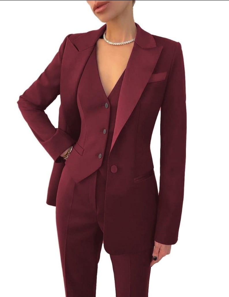 Women 3pc Maroon Suit Single Breasted Custom Made Designer / Etsy