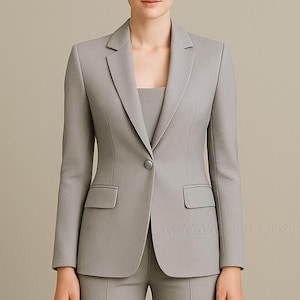 Light Grey Women Two Piece Suit, Bridal Wedding Suit, Dress Suit for women, Single-Breasted Custom Blazer & Wide-Leg Trousers.