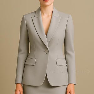 Women’s Light Grey Two Piece Skirt Suit, Women Grey Suit, Summer Grey Blazer, Slim Fit Suit, Dinner Suit, Skirt Suit Set.
