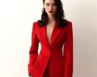 Women Red Luxury Premium 2 Piece Suit/two piece suit/top/Womens suit/Womens Suit Set/Wedding Suit/ Women’s Coats Suit Set.