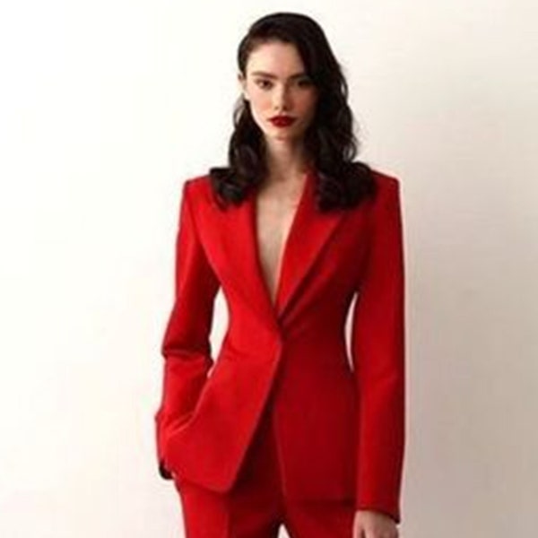 Frauen Roter Luxus Premium 2 Stück Anzug / Zweiteiler Anzug / Top / Frauen Anzug / Frauen Anzug Set / Hochzeitsanzug / Frauen Mäntel Anzug Set.