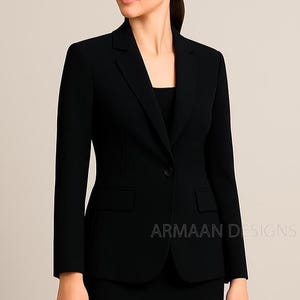 Women&#39;s Black Two Piece Skirt Suit, Elegant Formal Suit, Bridal Wedding Skirt Suit, Black Office Suit, Black Formal Suit, Black Host Suit.