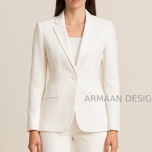 Premium-weißer Frauen-Klage, zweiteiliger formeller Büroanzug, blauer Frauen-Klage, eleganter Hosenanzug, Hochzeitsanzug.