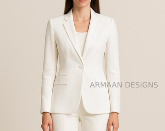 Traje de pantalón formal blanco para mujer, elegante traje de oficina, atuendo de boda