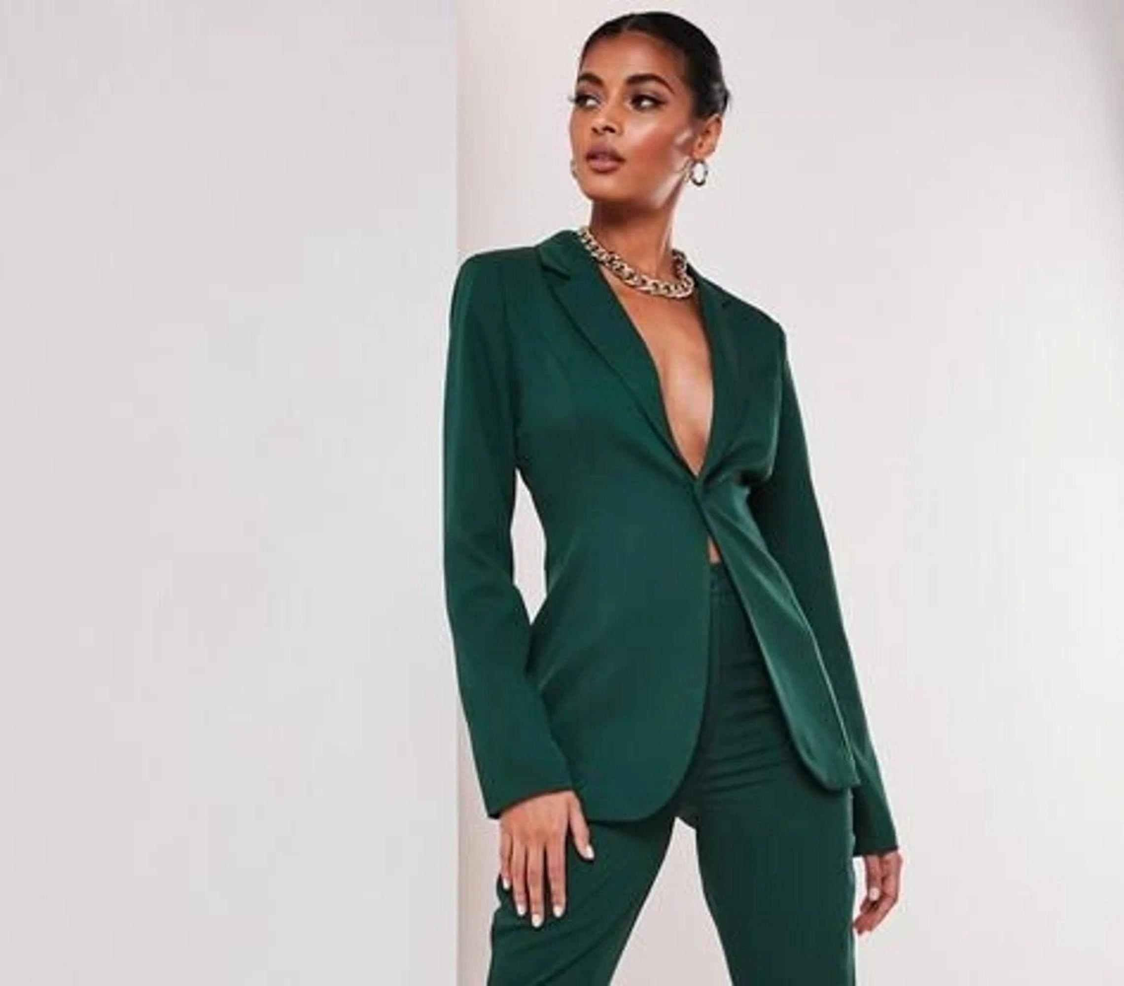 Women Green Suit Two Piece Single Breasted Premium Cotton Notch Lapel for  Office Formal and Wedding,cocktail Prom Party Wear Outfit. -  Canada