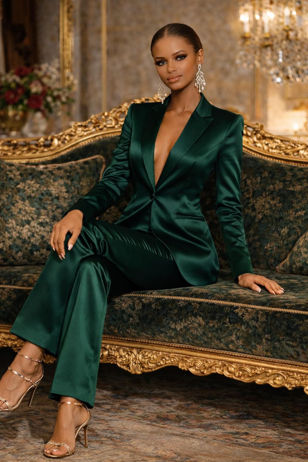 emerald green suit dress Women Size:XL Kit Super Size in gloss (original) Floral Silk Reformation Dress dress-holidaysale1219 wedding emerald green womens pant suit Button count adjusts proportionally