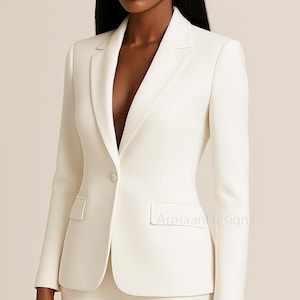 Women’s White Two Piece Skirt Suit, Women White Suit, Summer White Blazer, Slim Fit Suit, Dinner Suit, Skirt Suit Set.
