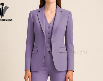 Traje de tres piezas color lavanda para mujer, traje de pantalón formal para boda