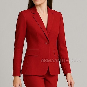 Elegant Red Formal Women Two Piece Suit, Narrow Pantsuit, Red Office Suit, Red Women Suit, Classic Red Pantsuit, Brides Wedding Suit.