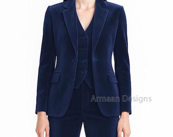 Navy Blue Velvet Pant Suit | Women's Three Piece, Formal Events